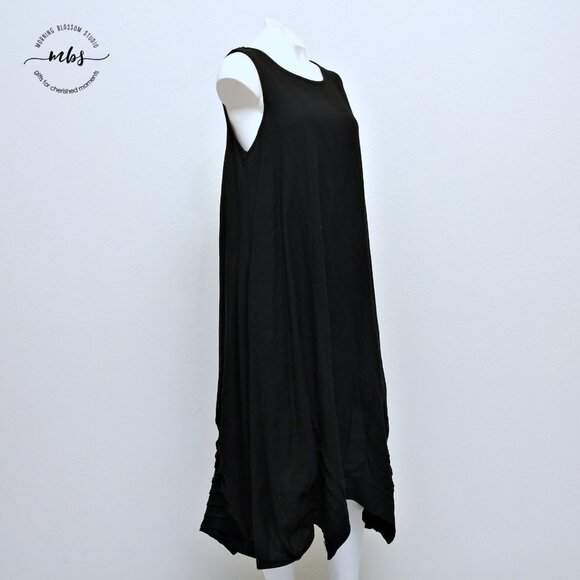 Moss Club Linen Cotton Blend Crew Neck Sleeveless Baggy Midi Dress - Picture 3 of 11